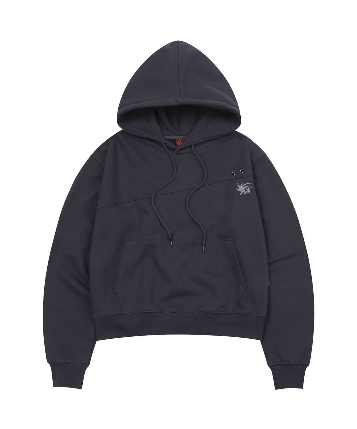 에스이에스티(S'EST) Crop Eyelet Cut-Out Hoodie Charcoal