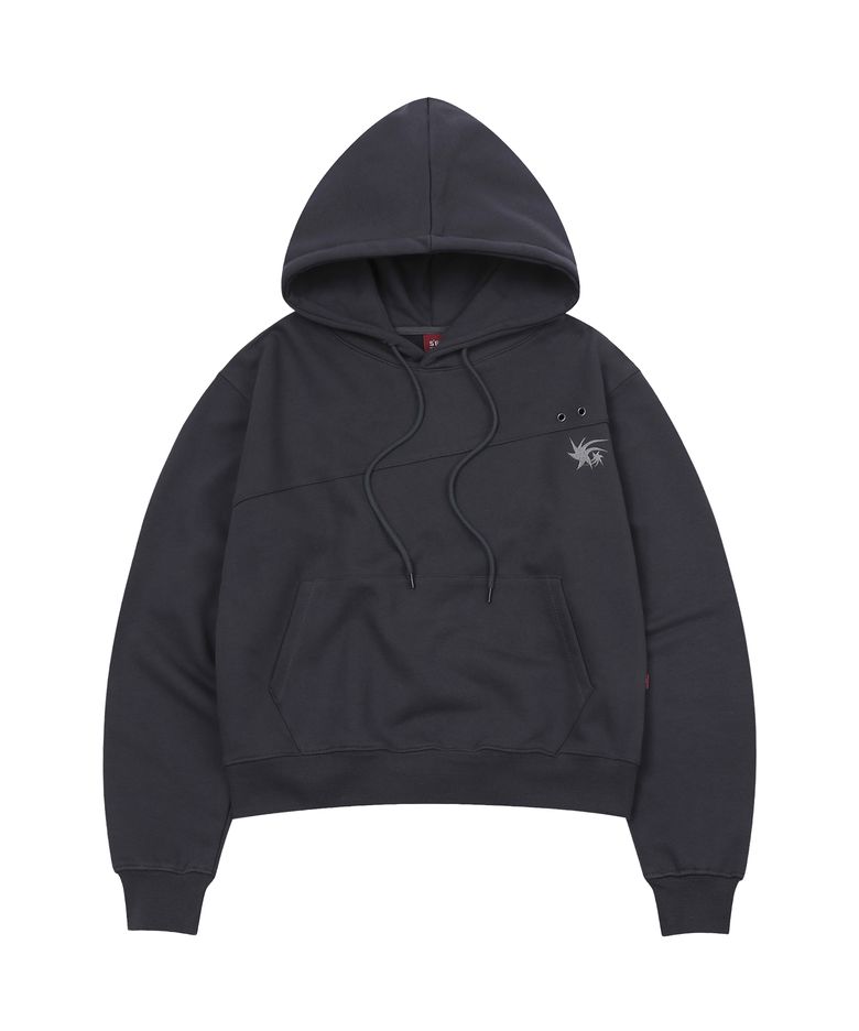 Crop Eyelet Cut-Out Hoodie Charcoal