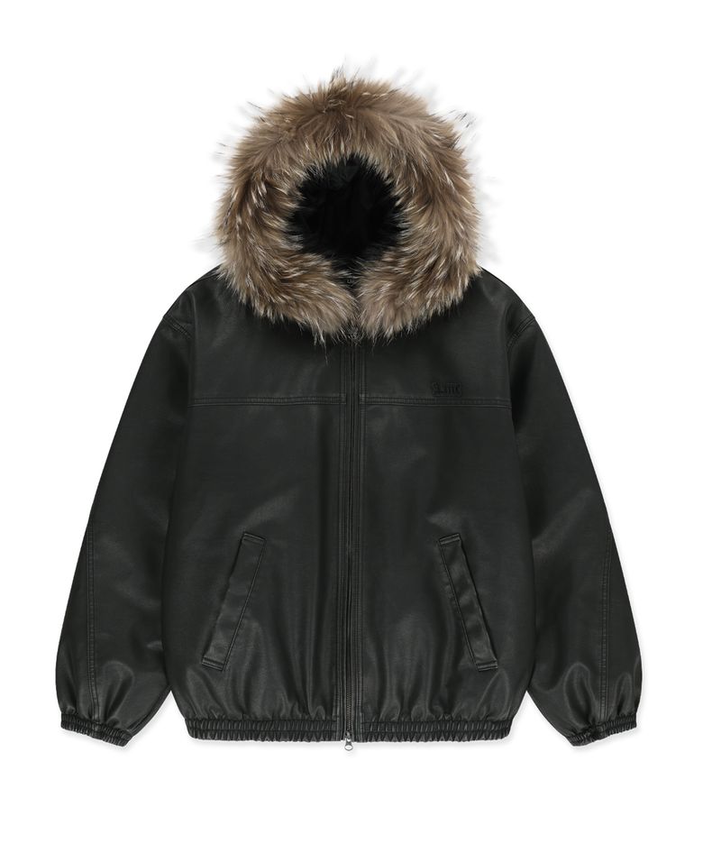 FAUX LEATHER HOODED JACKET black