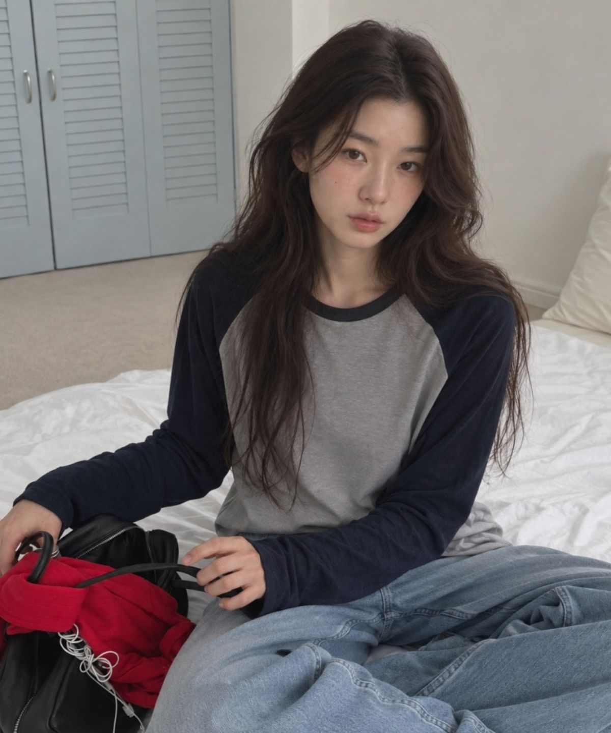 넌즈시(NUNZSI) 울 블랜딩 소프트 레글런 티셔츠 네이비