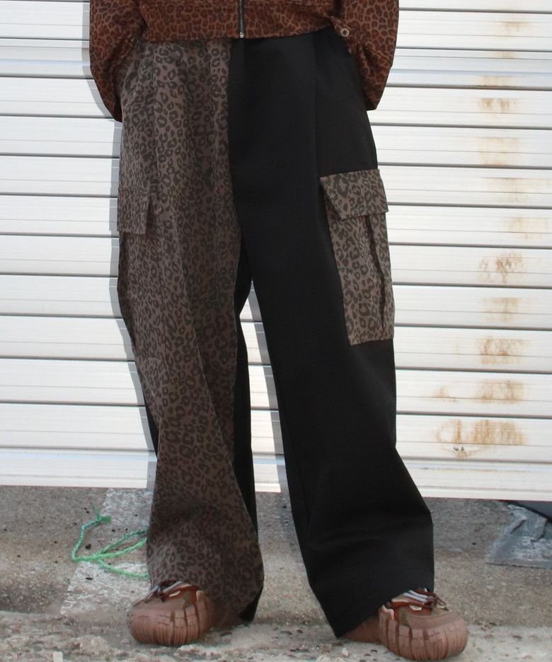 M Asymmetrical leopard Cargo Wide track pants - Brown & Black