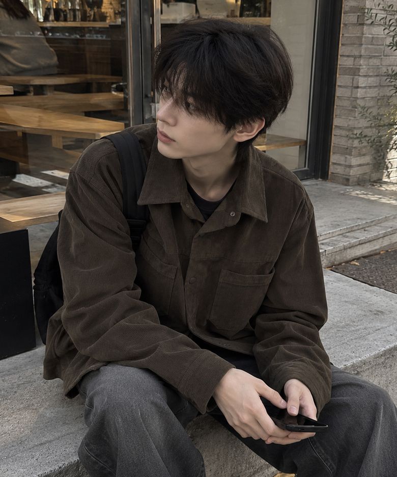 프론트 투포켓 코듀로이 셔츠 자켓 브라운