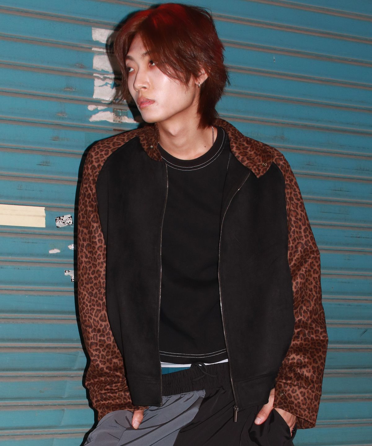 드마크(DEMARC) M Leopard synthetic leather rider blouson jacket -  Brown & Black