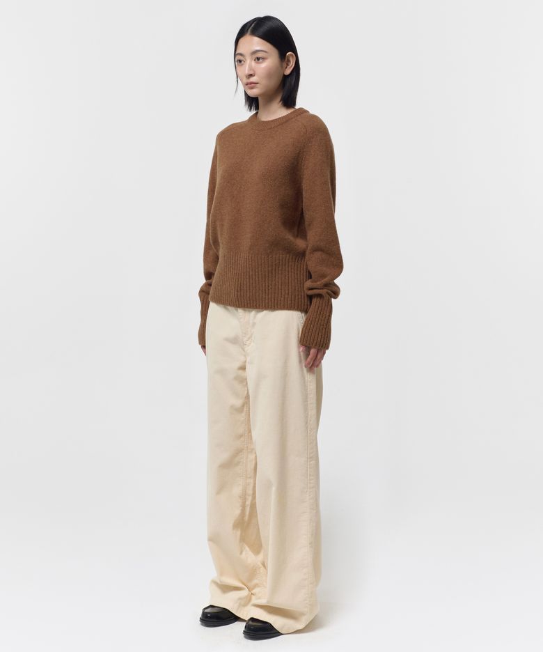 WOOL CREW NECK KNIT / DARK BROWN