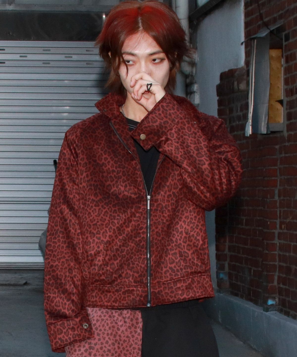 드마크(DEMARC) M Whole Leopard rider blouson synthetic leather jacket - Burgundy