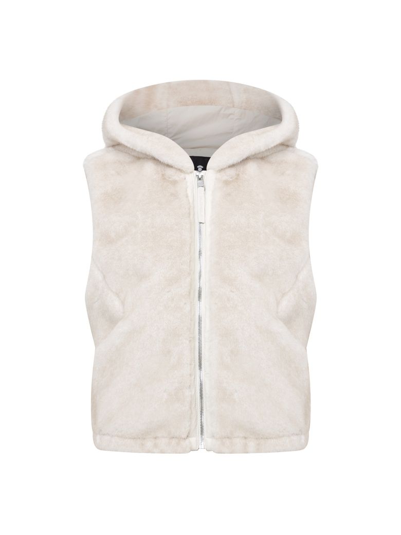 CO 플럼핑 페이크밍크 후드 베스트 L_Beige_WWW26671E2