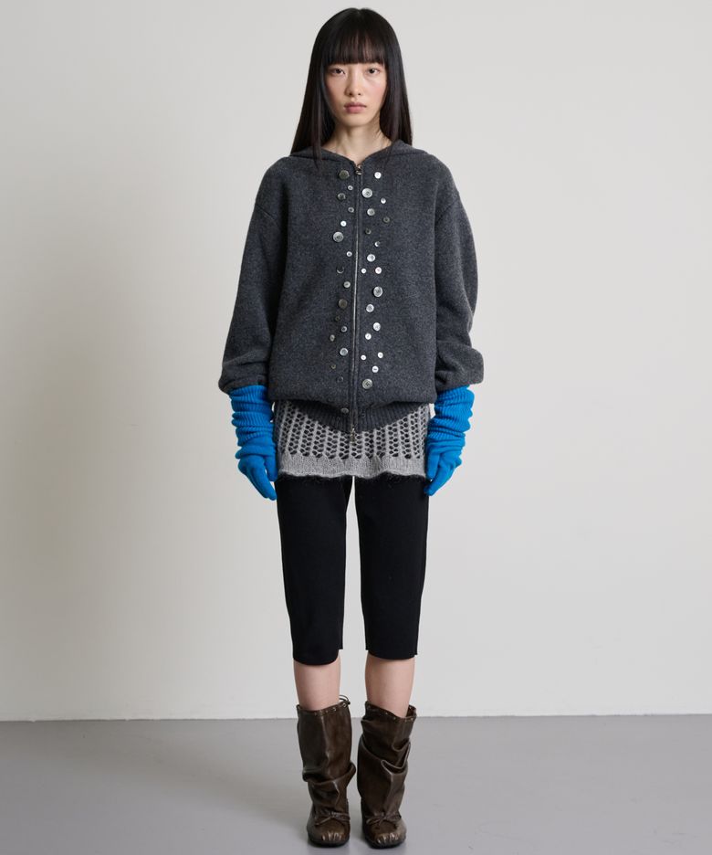 Kid Mohair Low Gauge Mini Skirt_Melange Grey