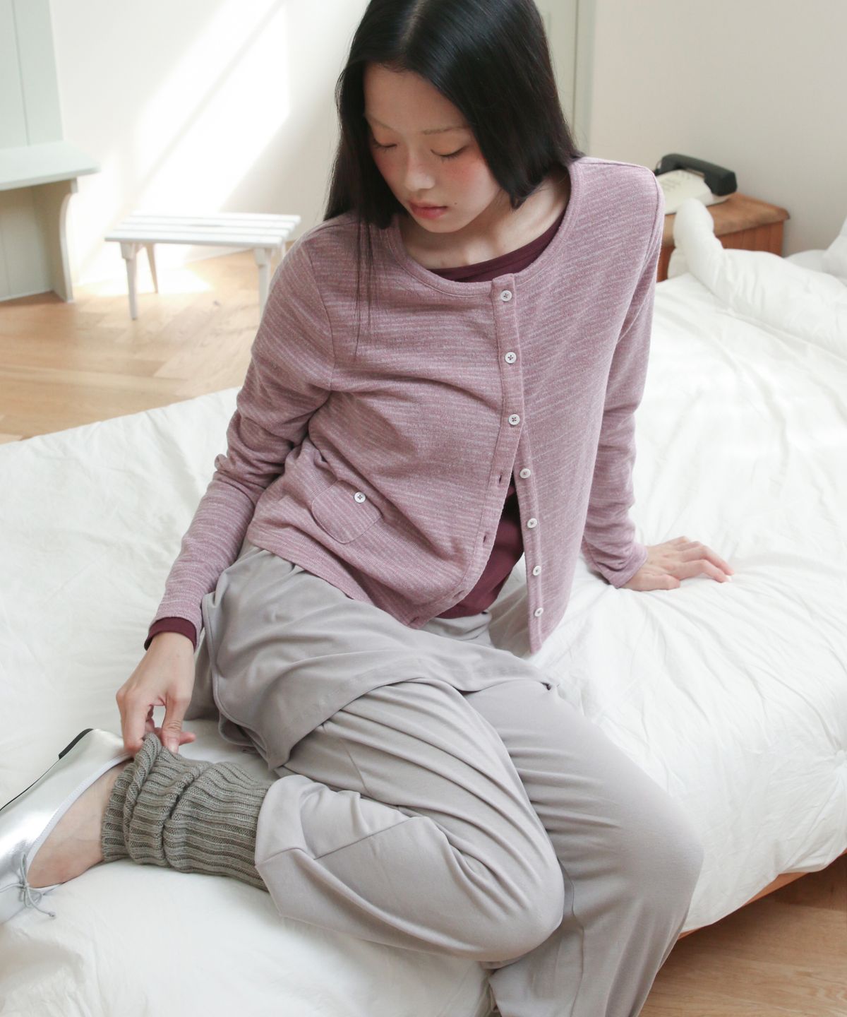 포에브(POEV) Two-way Button Cardigan - Indi Pink