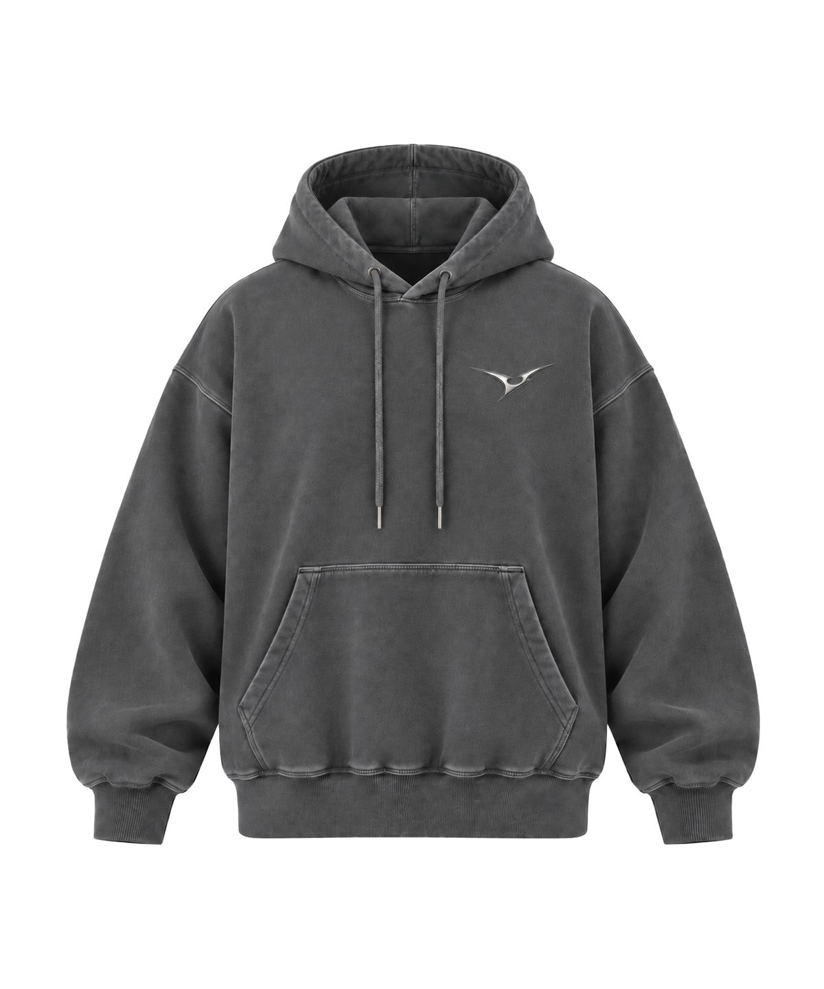 베트랙트(BATTRACT) 메탈 베트 로고 오버핏 피그먼트 후드티 [PIGMENT CHARCOAL]