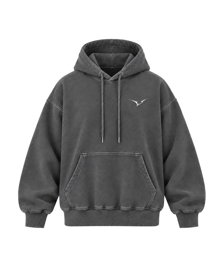 메탈 베트 로고 오버핏 피그먼트 후드티 [PIGMENT CHARCOAL]