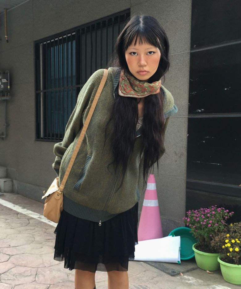 HOODED KNIT ZIP CARDIGAN (GREEN)