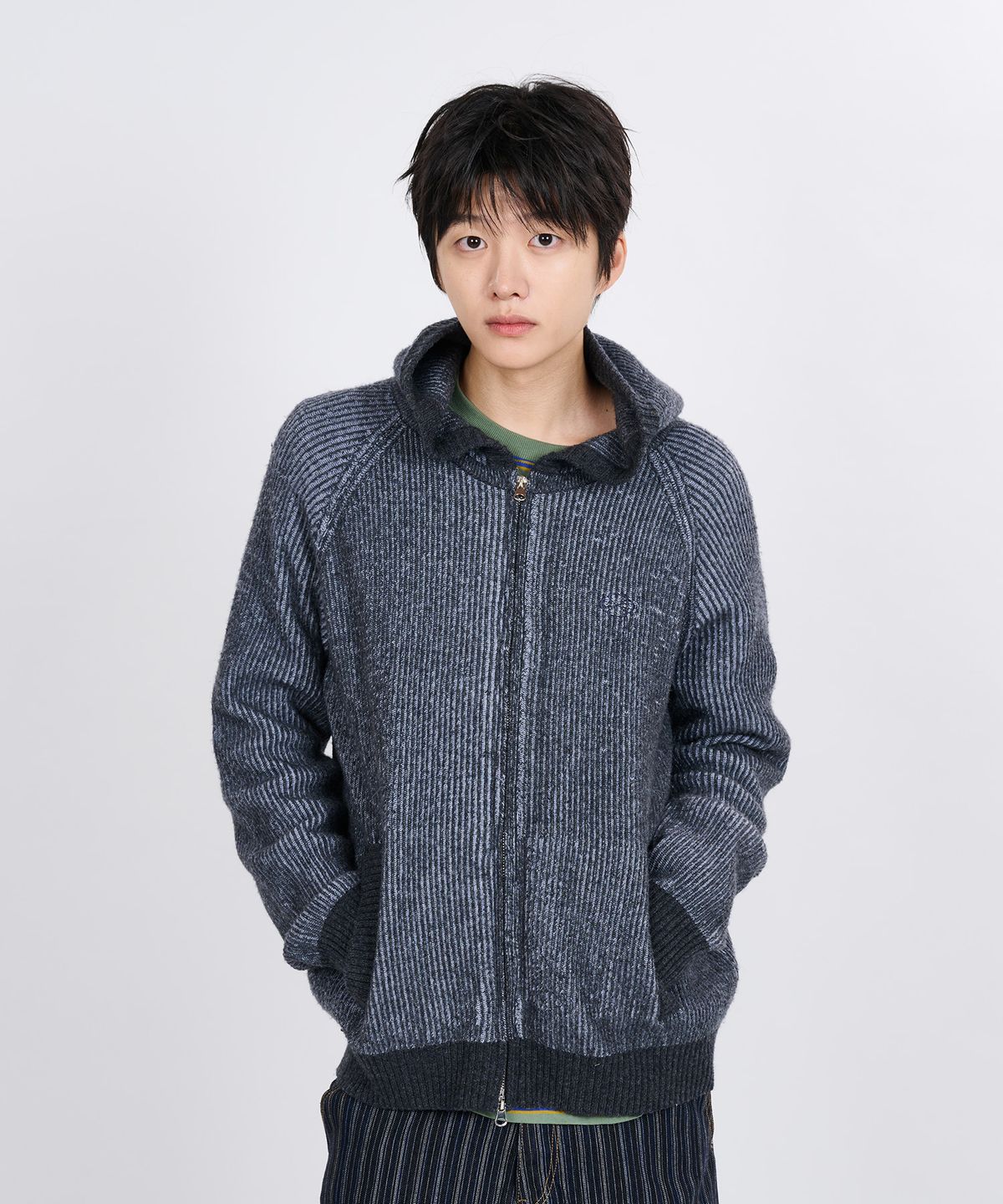 논타입(NONTYPE) HOODED KNIT ZIP CARDIGAN (CHARCOAL)