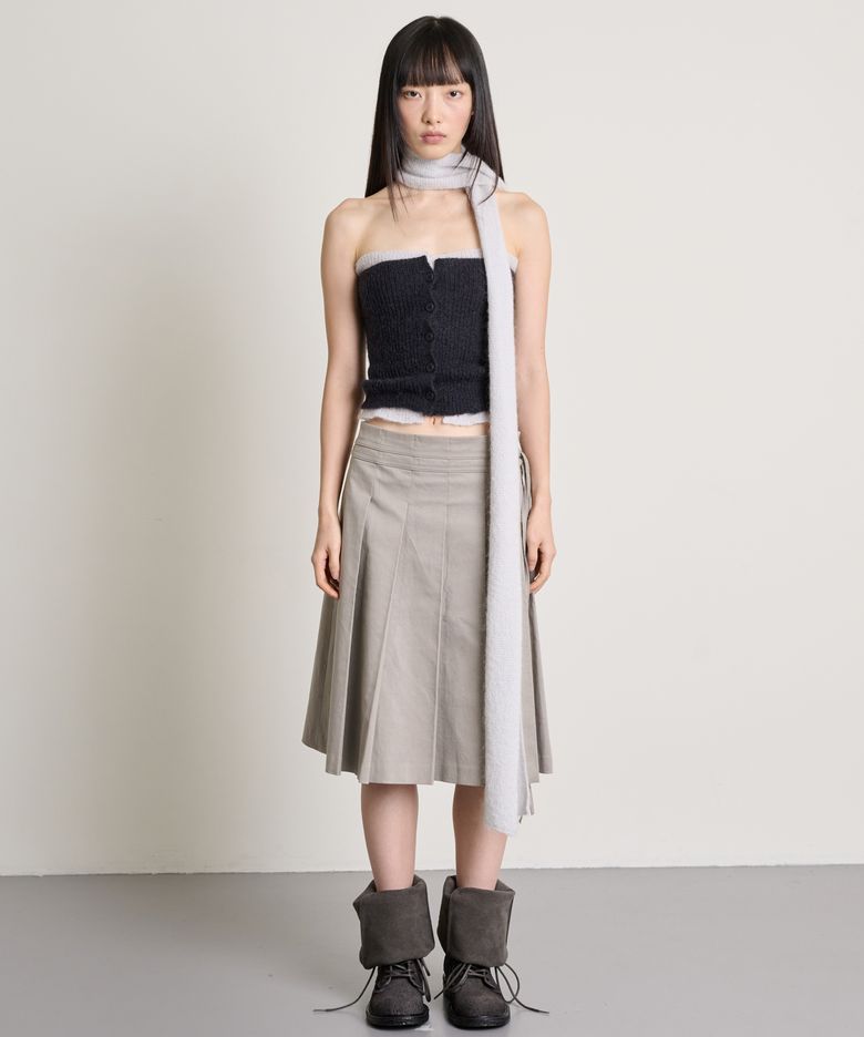 Pleated Midi Skirt_Light Khaki