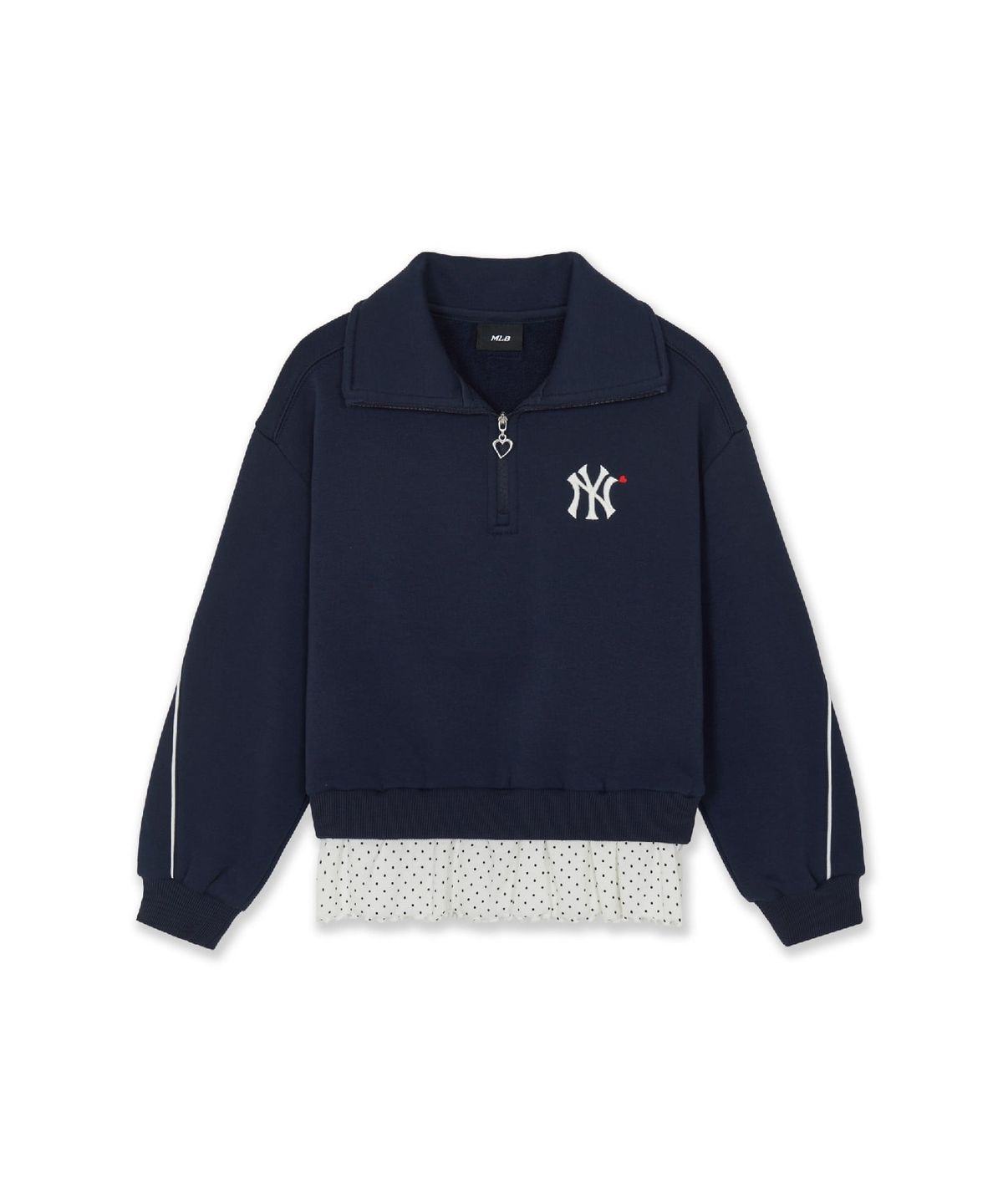 엠엘비 키즈(MLB KIDS) 스포티브 걸즈 도트 레이어드 반집업 기모 맨투맨 NY (Navy)