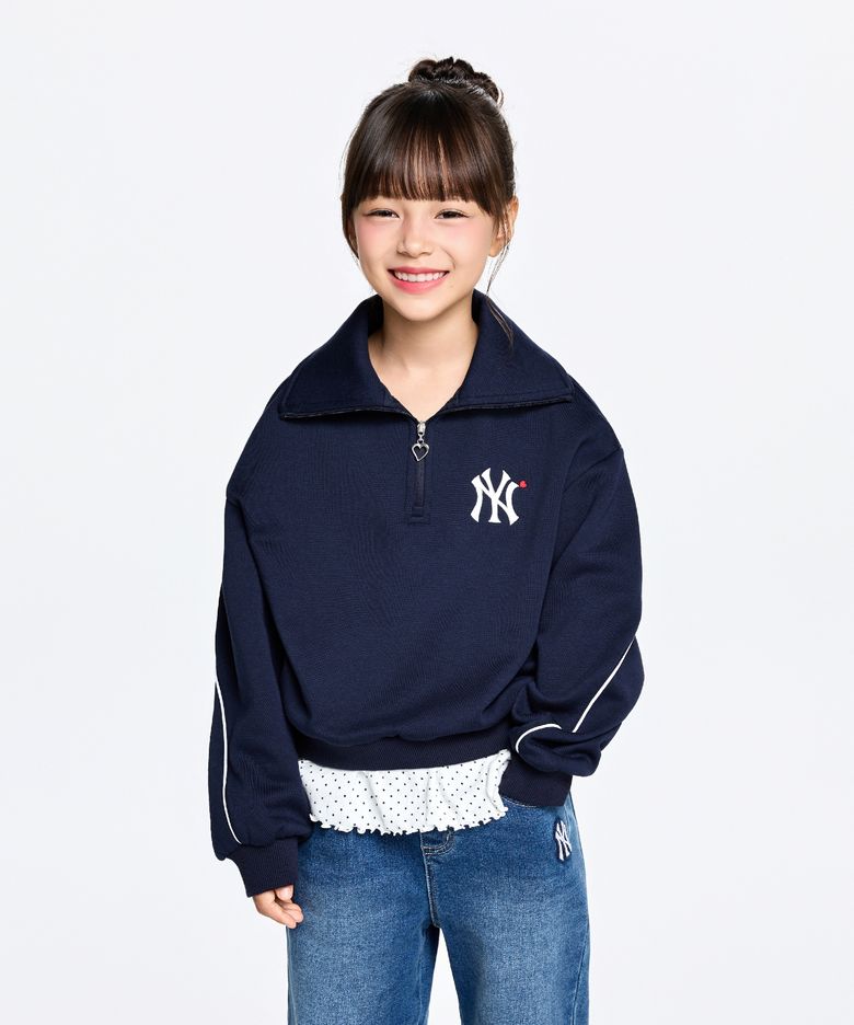 스포티브 걸즈 도트 레이어드 반집업 기모 맨투맨 NY (Navy)
