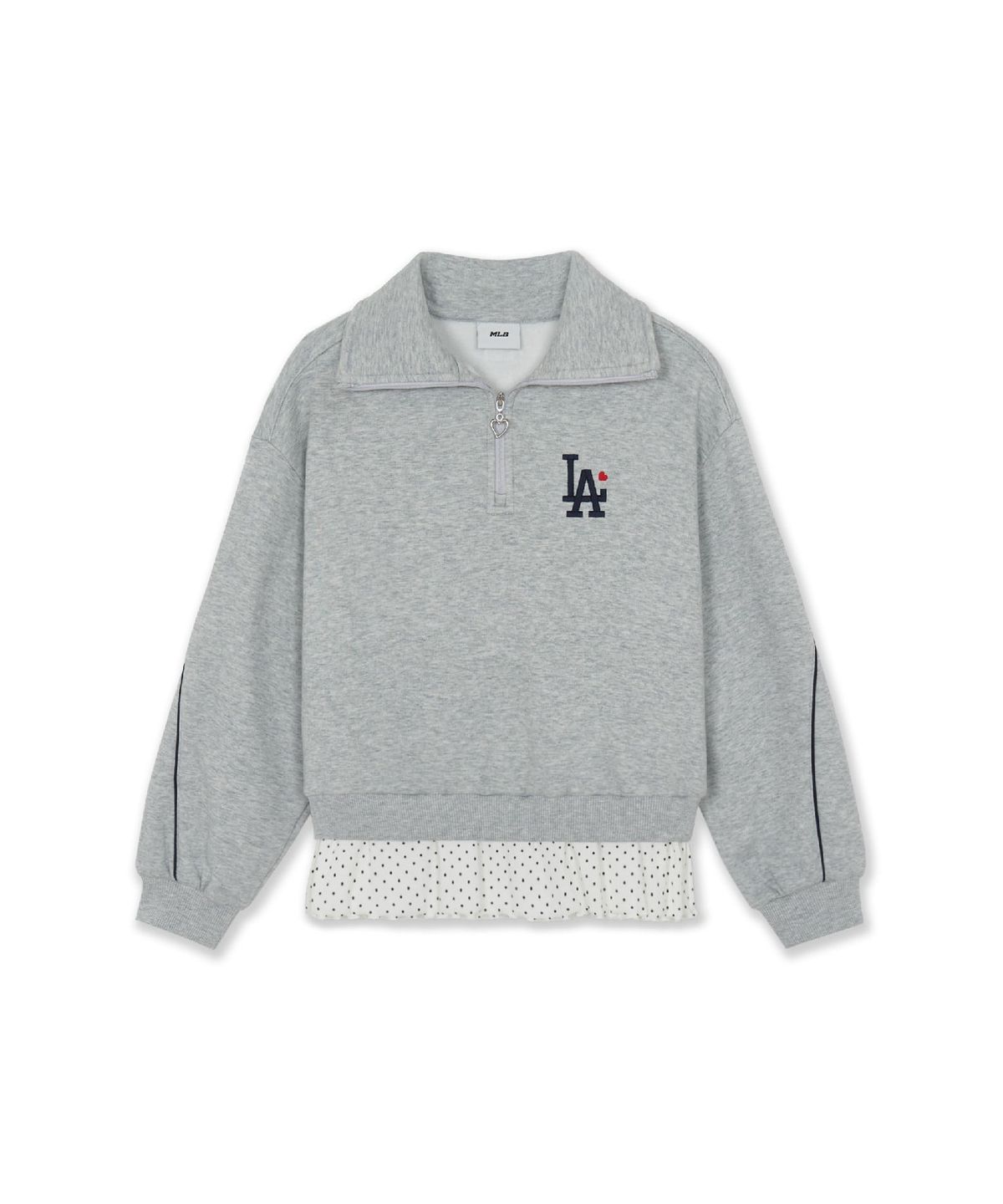 엠엘비 키즈(MLB KIDS) 스포티브 걸즈 도트 레이어드 반집업 기모 맨투맨 LA (Melange Grey)