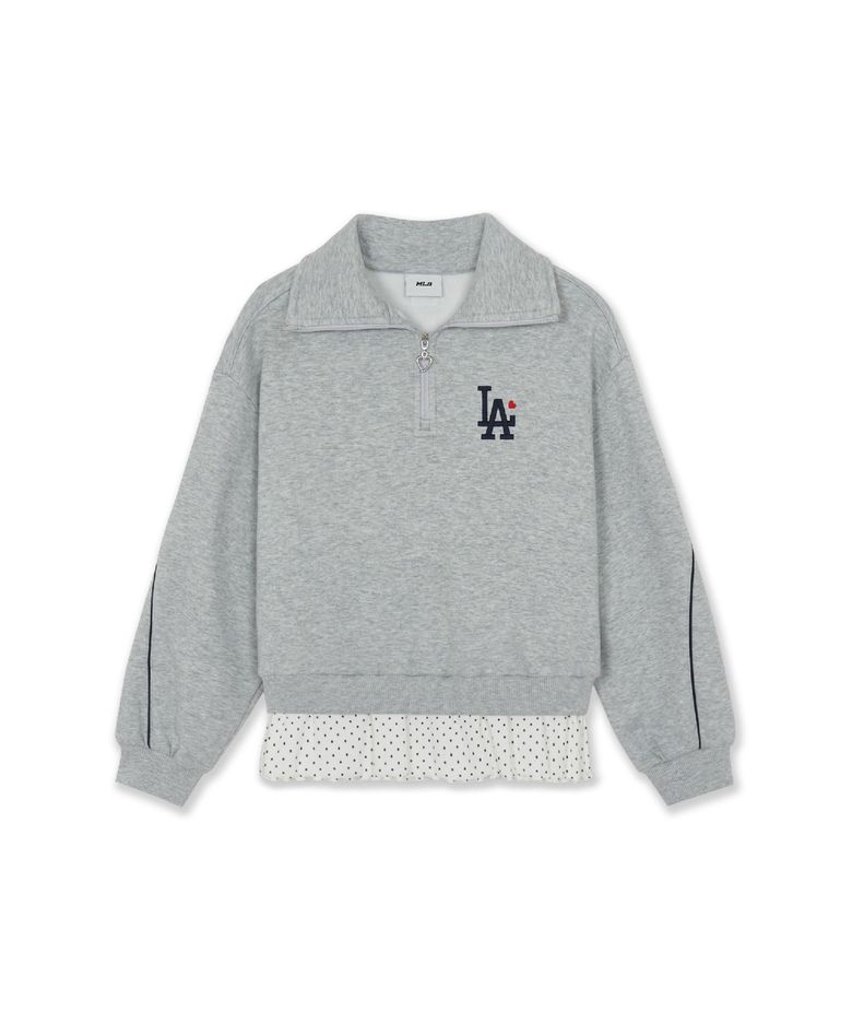 스포티브 걸즈 도트 레이어드 반집업 기모 맨투맨 LA (Melange Grey)