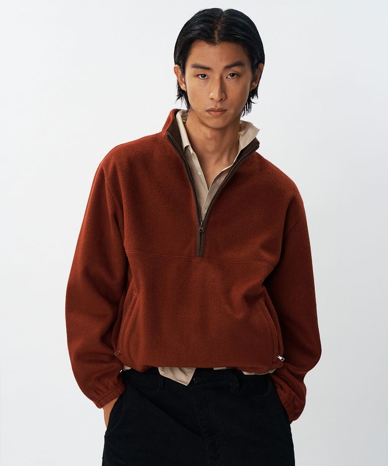 울 블렌디드 하프집업 플리스 버건디