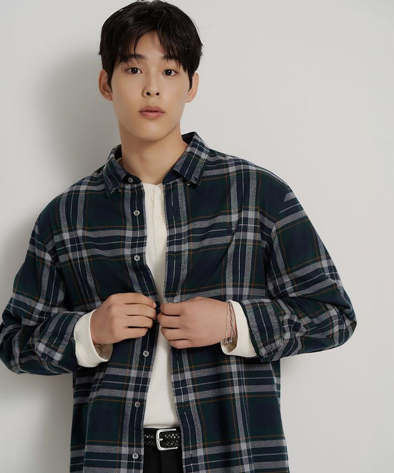 브러쉬드 빅 체크 셔츠  그린