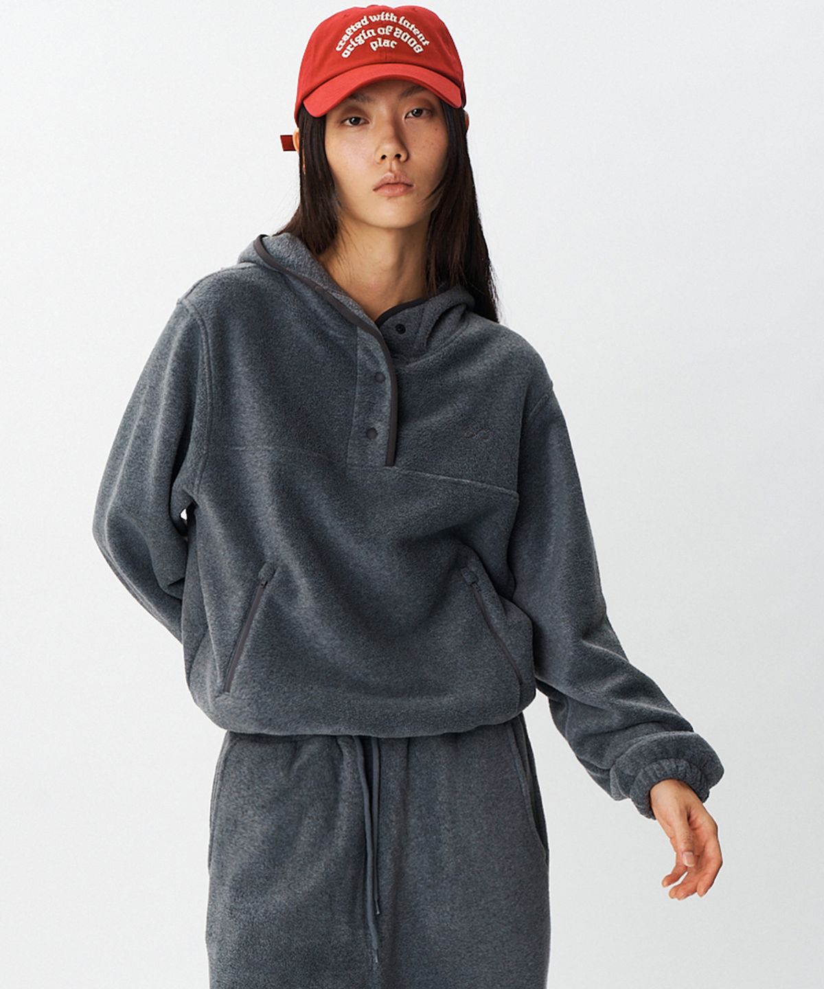 플랙(PLAC) 플랙 워시드 레터링 볼캡 레드