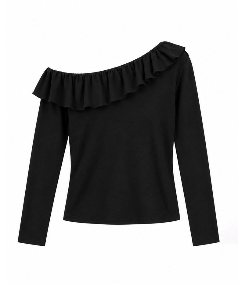 LS_Ruffle cross-shoulder top