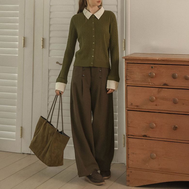 PM_High waist button wide pants_2color