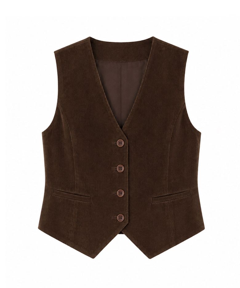 LS_Layered v-neck corduroy vest