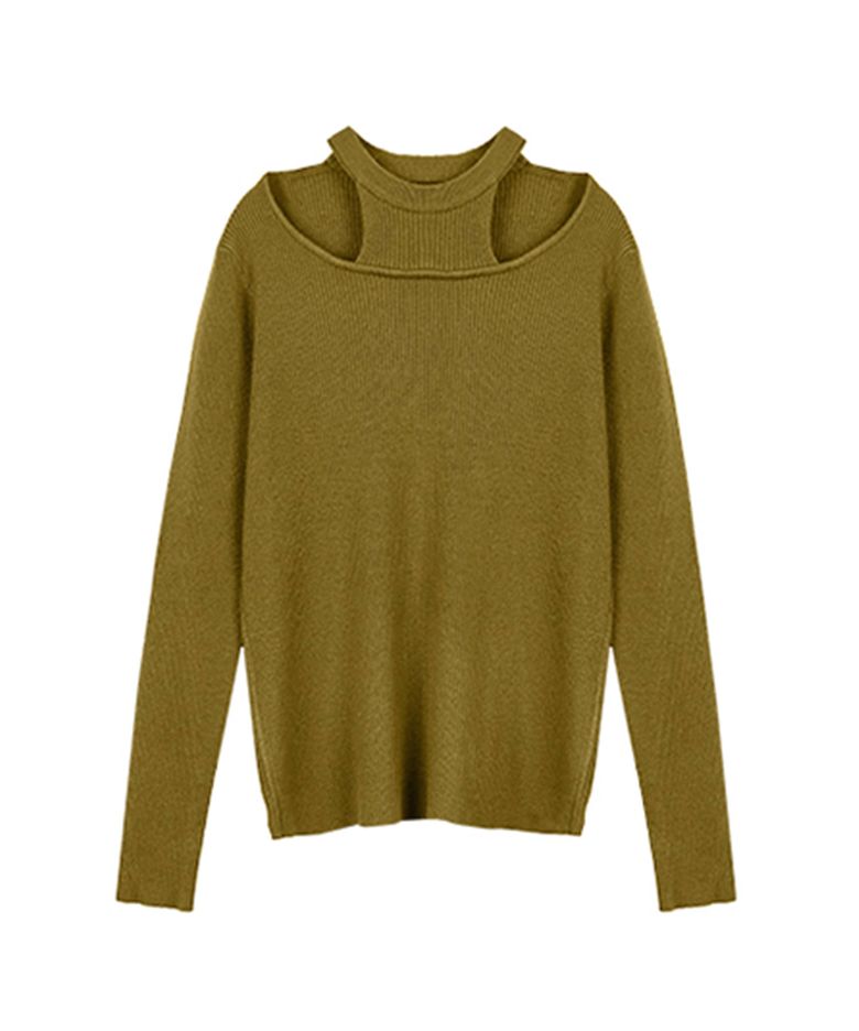 LS_Hollow-out fake knit_OLIVE