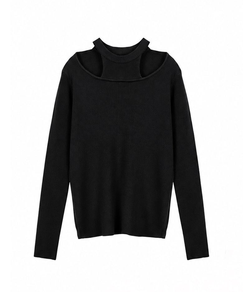LS_Hollow-out fake knit_BLACK
