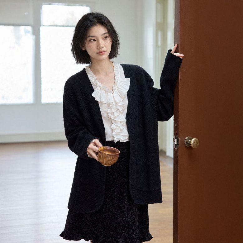 LS_Lazy loose black jacket
