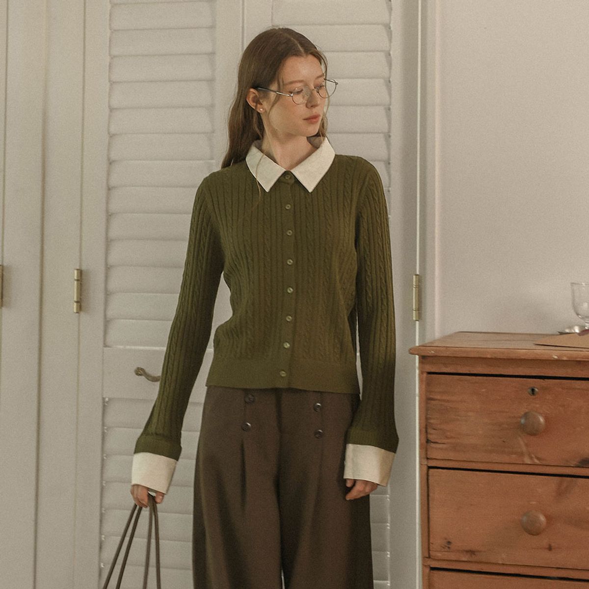 프라우드 마리(PROUD MARY) PM_Contrast collar ribbed cardigan