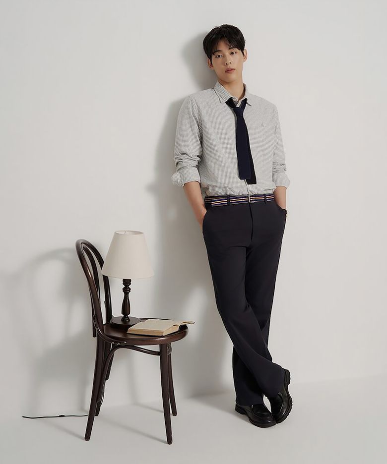 브러쉬드 깅엄 체크 셔츠  그레이