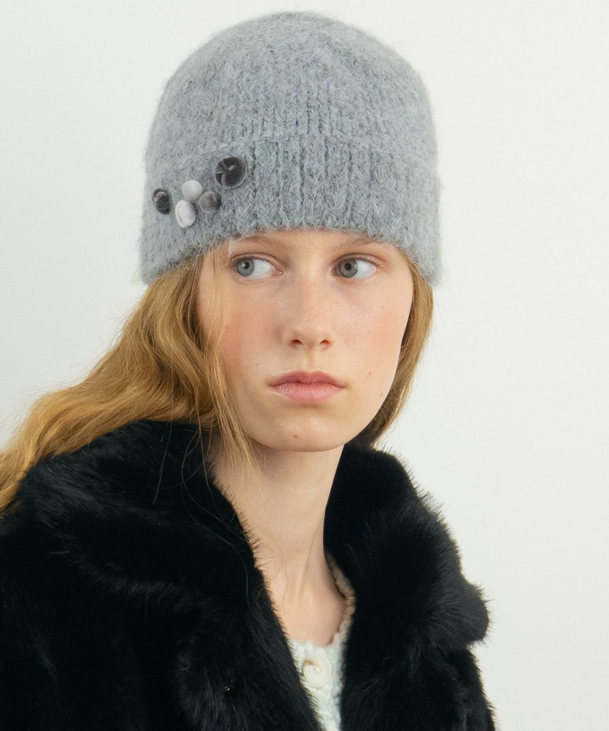 시눈(SINOON) Velvet Button Beanie (Grey)