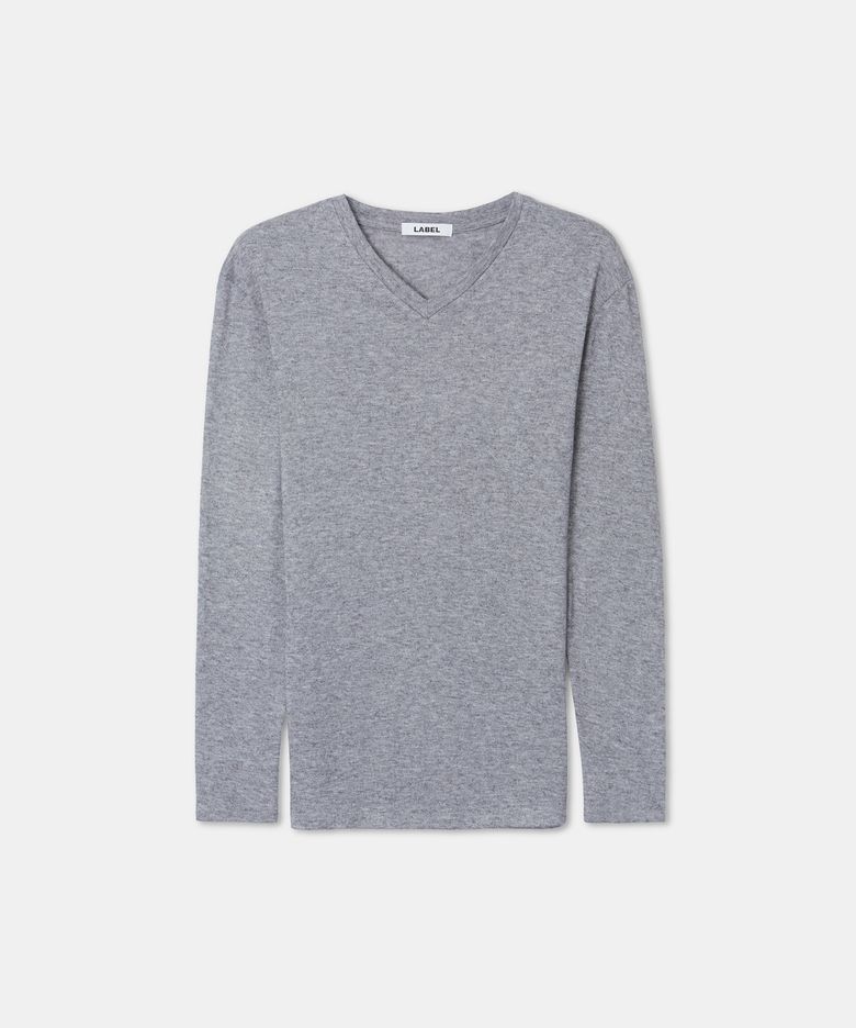 Freddie soft-touch slim v-neck melange grey