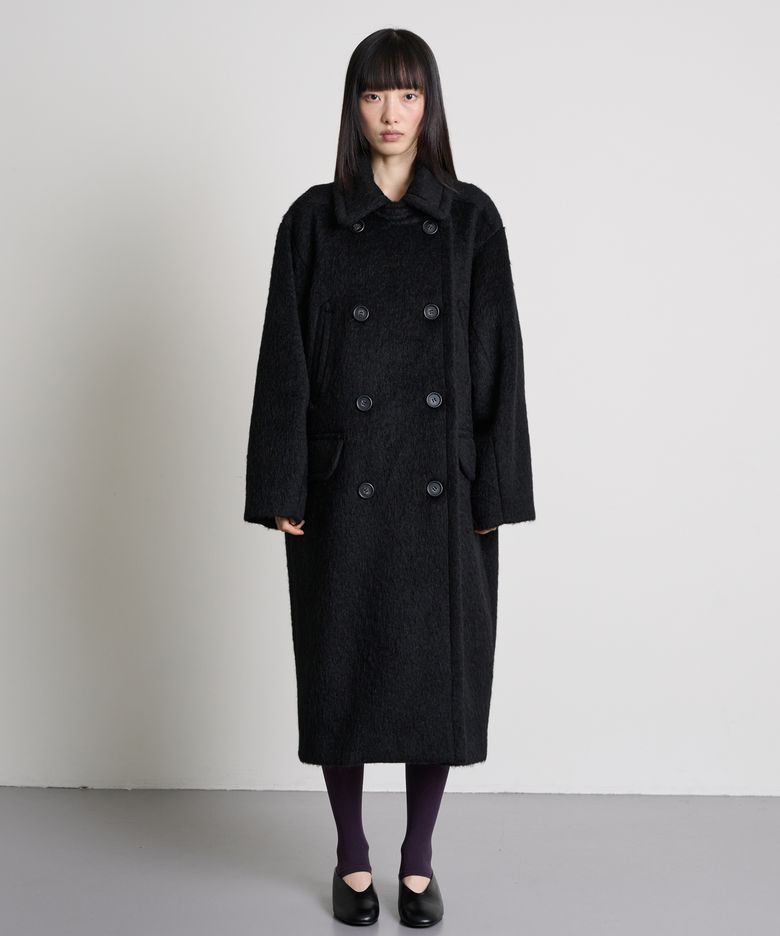 Brushed Alpaca Wool Double Coat_Black