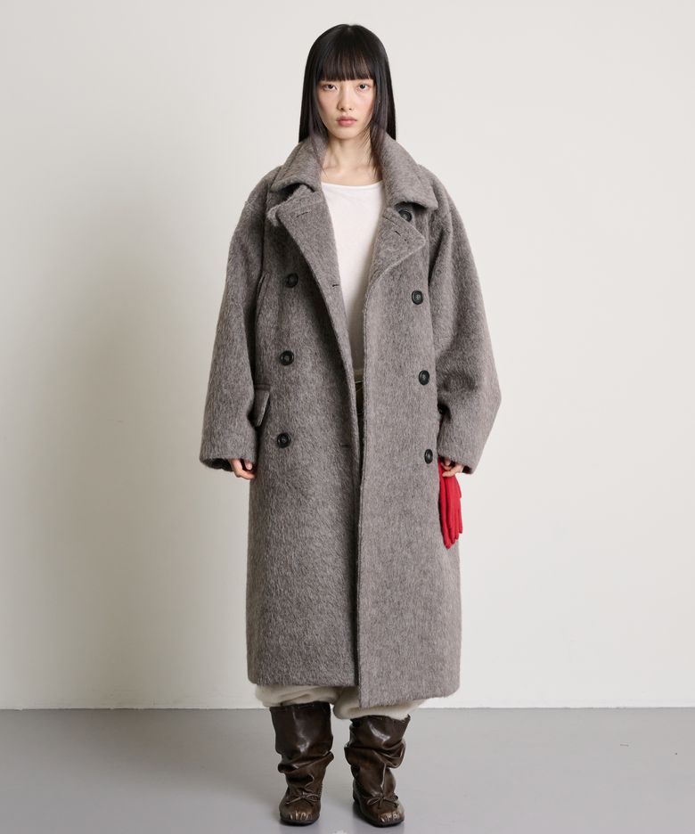Brushed Alpaca Wool Double Coat_Mocha Grey