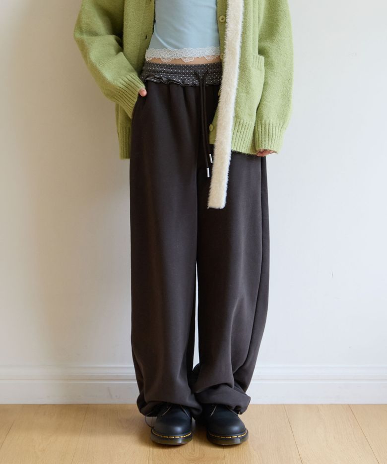 DOT WAIST FRILL SWEAT PANTS DEEP GRAY