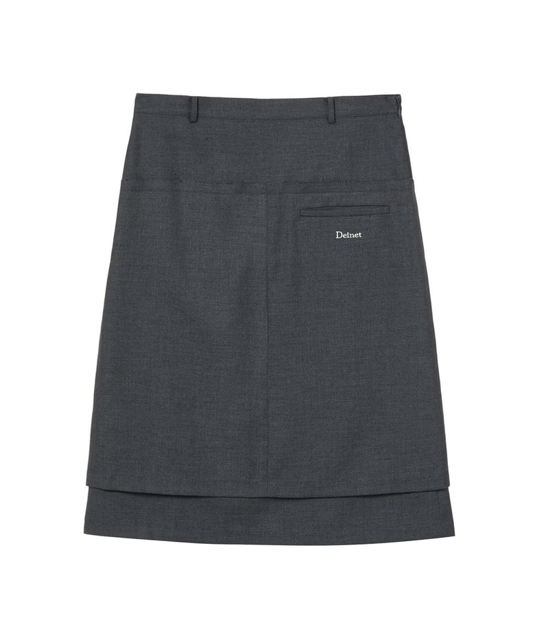 RAW EDGE LAYERED MIDI SKIRT IN CHARCOAL