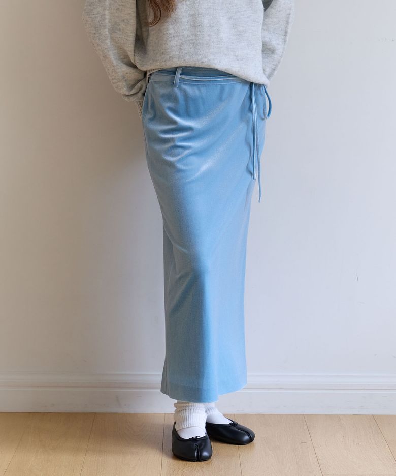VELVET LONG SKIRT BLUE