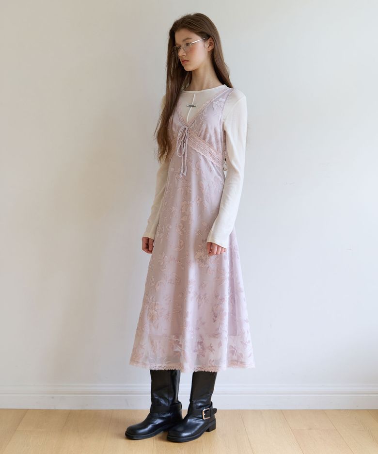 VELVET FLORAL LAYERED DRESS PURPLE