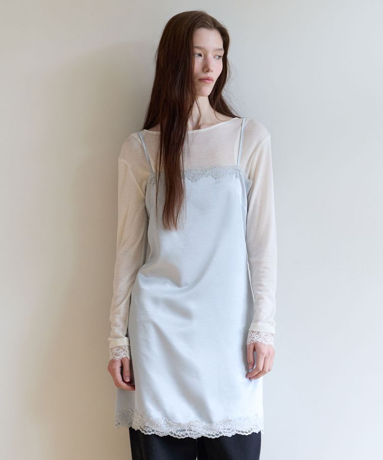SATIN LACE MINI DRESS LIGHT BLUE