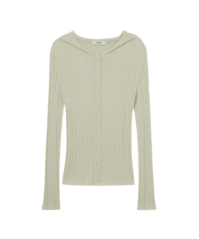 KNIT BUTTON HOODIE CARDIGAN IN LIGHT KHAKI