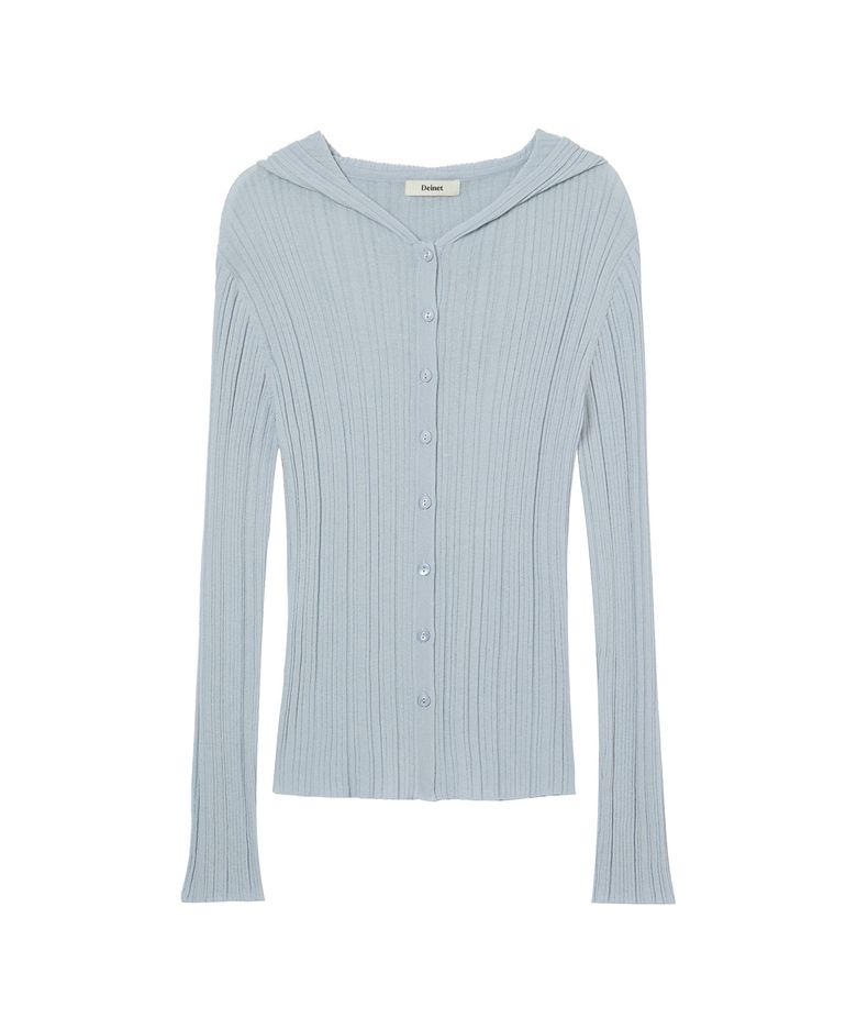 KNIT BUTTON HOODIE CARDIGAN IN LIGHT BLUE