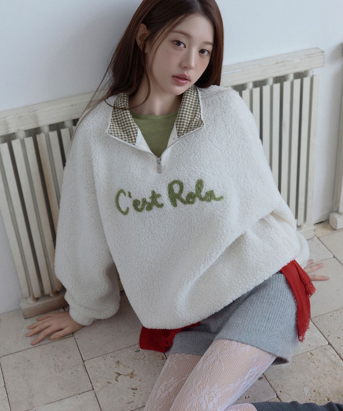 로라로라(ROLAROLA) CEST ROLA FLEECE HALF ZIP UP IVORY