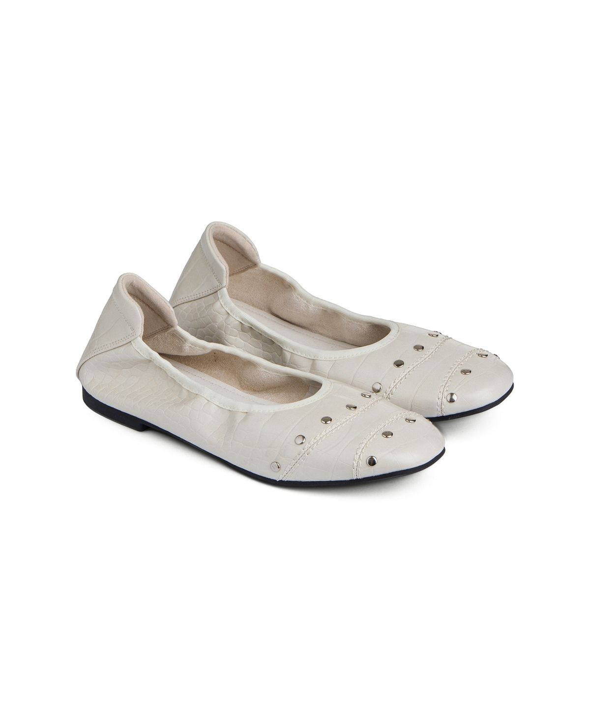 다이닛(DEINET) CROCODILE STUD FLAT SHOES IN IVORY
