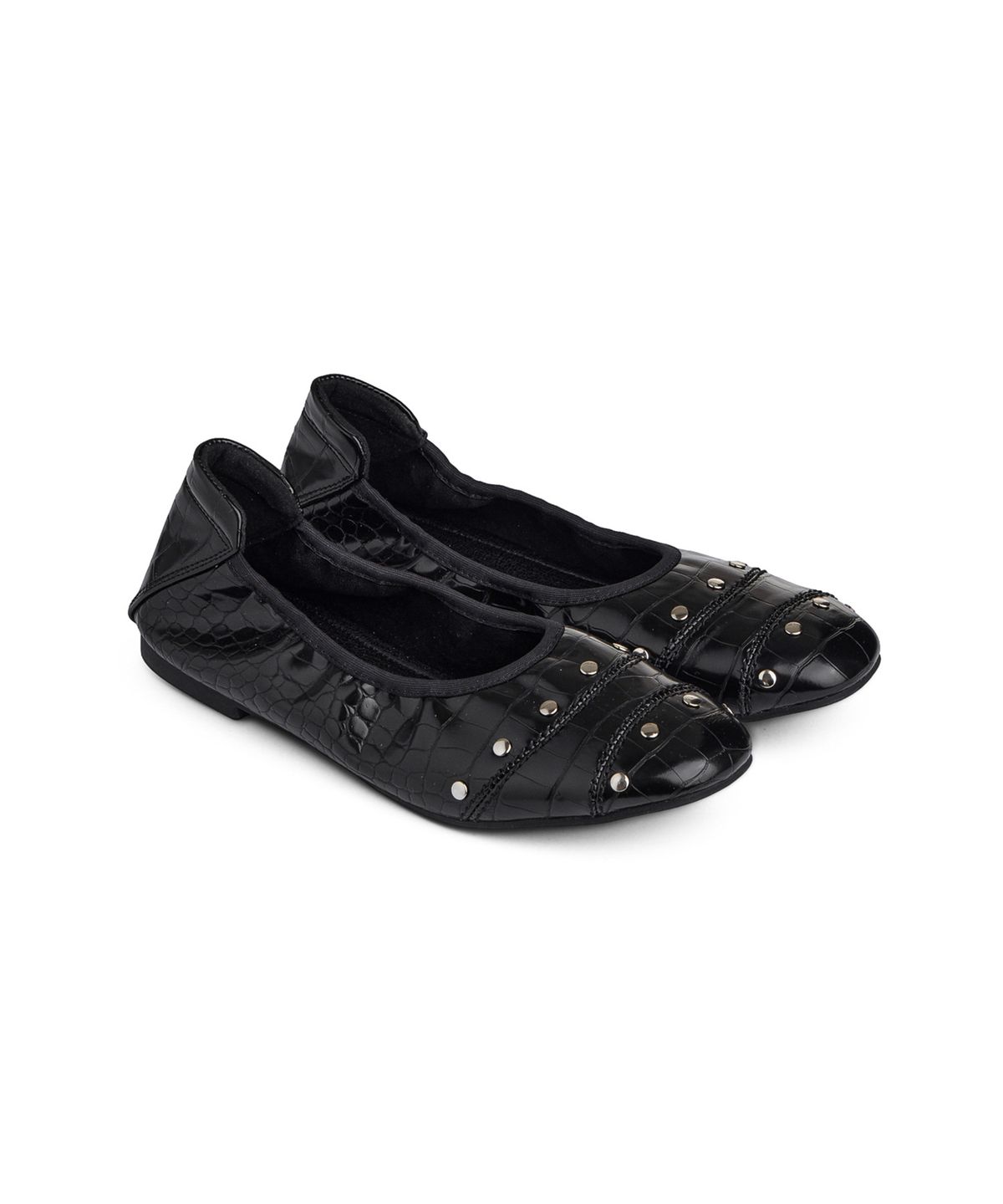 다이닛(DEINET) CROCODILE STUD FLAT SHOES IN BLACK