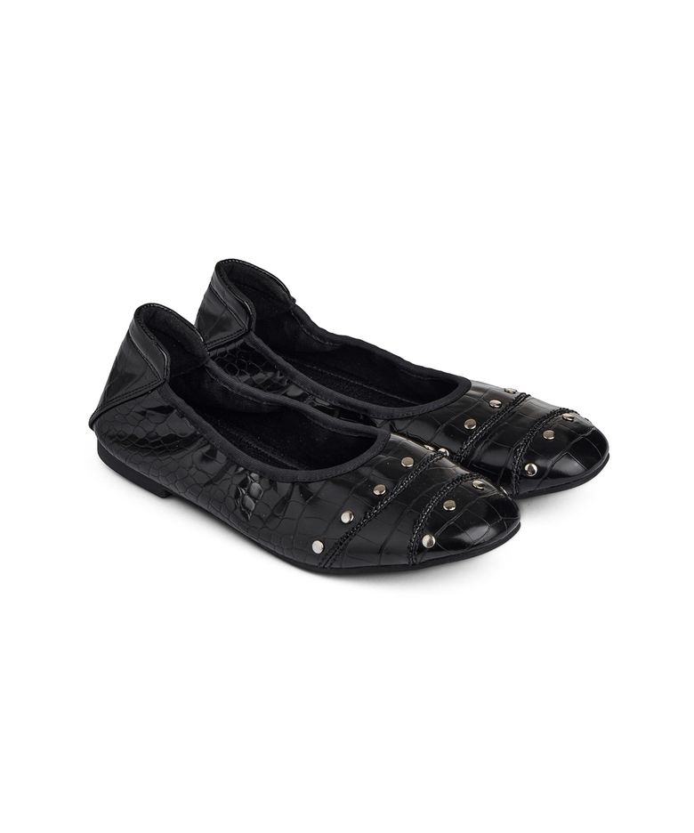 CROCODILE STUD FLAT SHOES IN BLACK