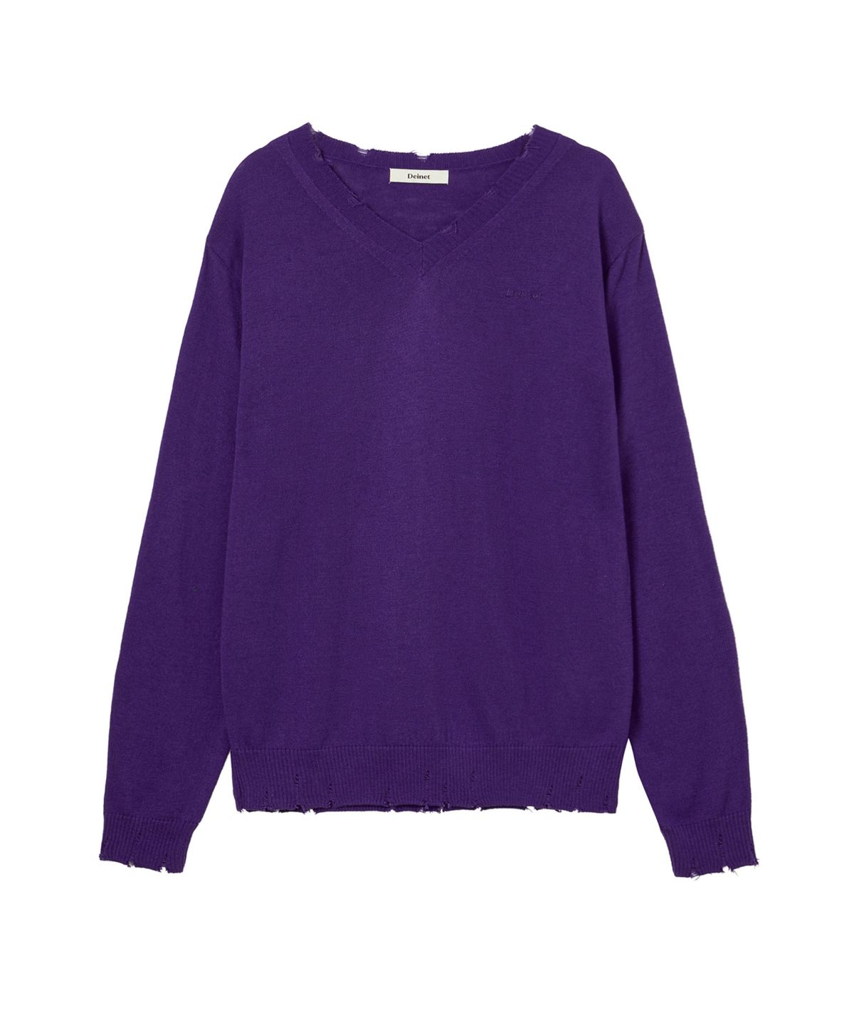 다이닛(DEINET) V-NECK DISTRESSED BASIC PULLOVER IN PURPLE