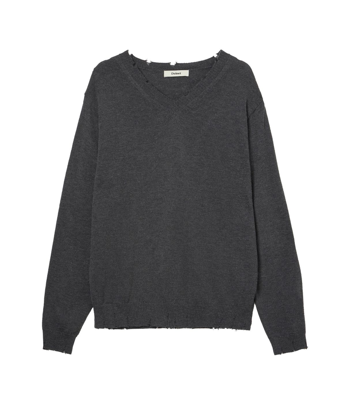 다이닛(DEINET) V-NECK DISTRESSED BASIC PULLOVER IN CHARCOAL