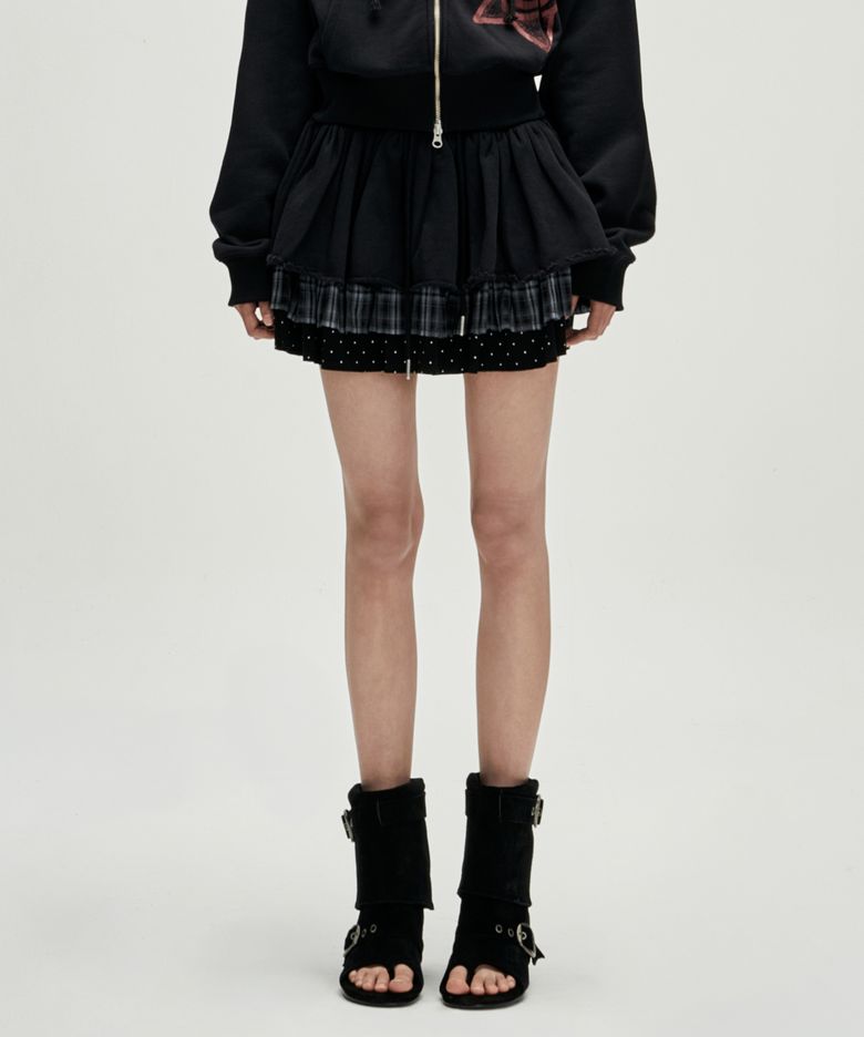Cancan Mixed Pattern Skirt - Black